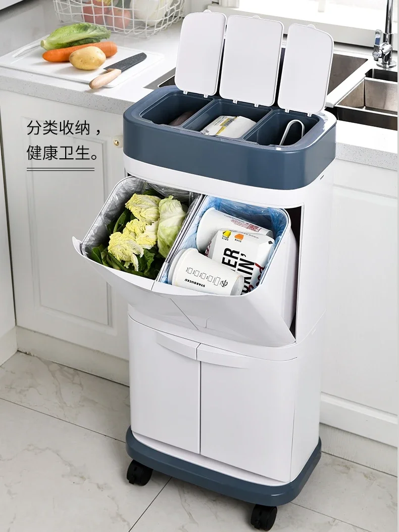 Новое большое ведро для мусора на 65 л кухни: с отделением влажной и сухой отходов