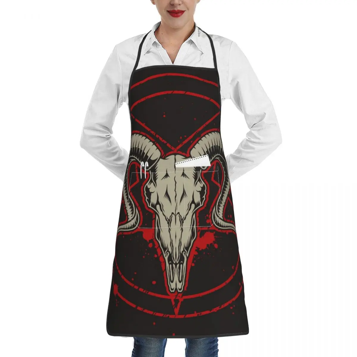 

Cooking Baking Apron Monochrome Vintage Goat Head Kitchen Apron Restaurant Sleeveless Male Household Cleaning Tool Merchandises