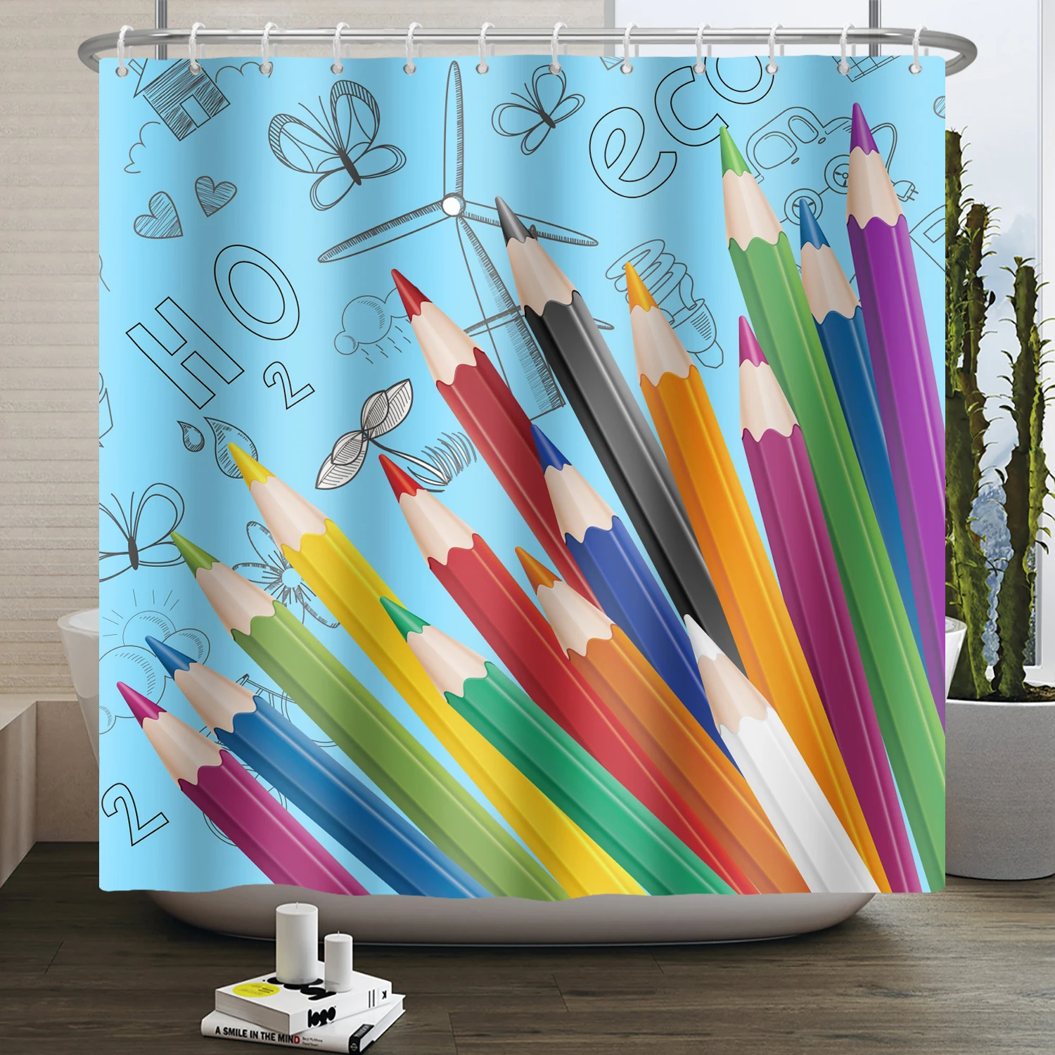 

Back To School Shower Curtain Waterproof Black Blackboard Pencil Pattern Home Bathroom Decor Children Shower Curtains With Hooks