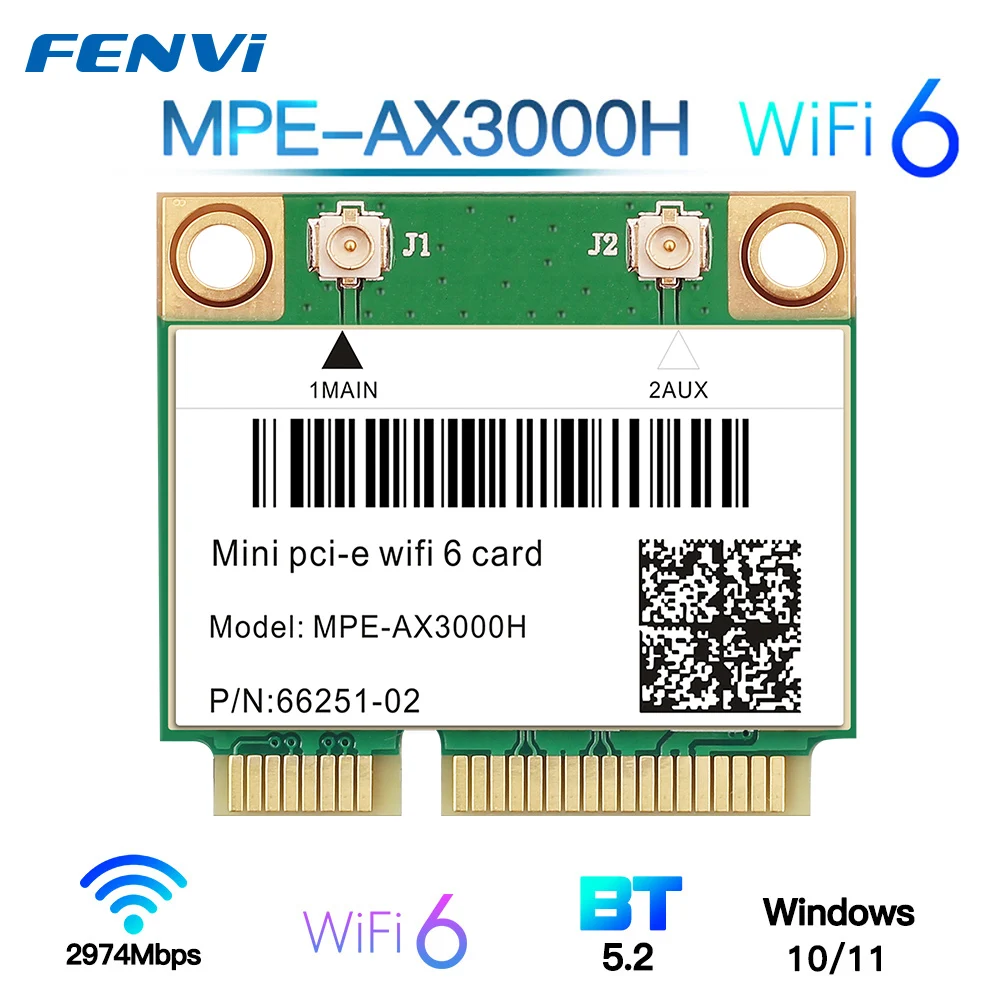 2974 Мбит/с WiFi6 MPE-AX3000H Mini PCI-E адаптер беспроводной для Bluetooth 5,2 Wi-Fi карты 802.11ax 2,4G/5G/6 ГГц Wlan Wi-Fi 6E AX210 карта