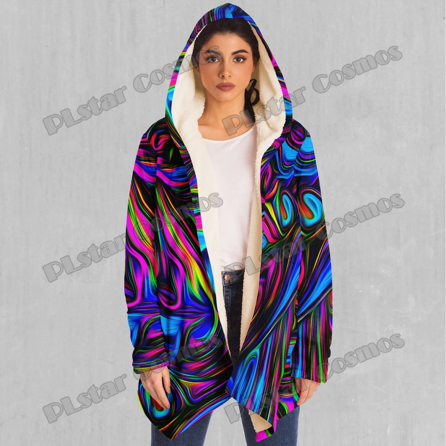 Психоделический волнистый красочный 3D накидка с капюшоном на подкладке для