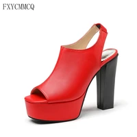 fxycmmcq 2022 spring european and american high heeled fish mouth solid color temperament high heeled plus size sandals 33 36