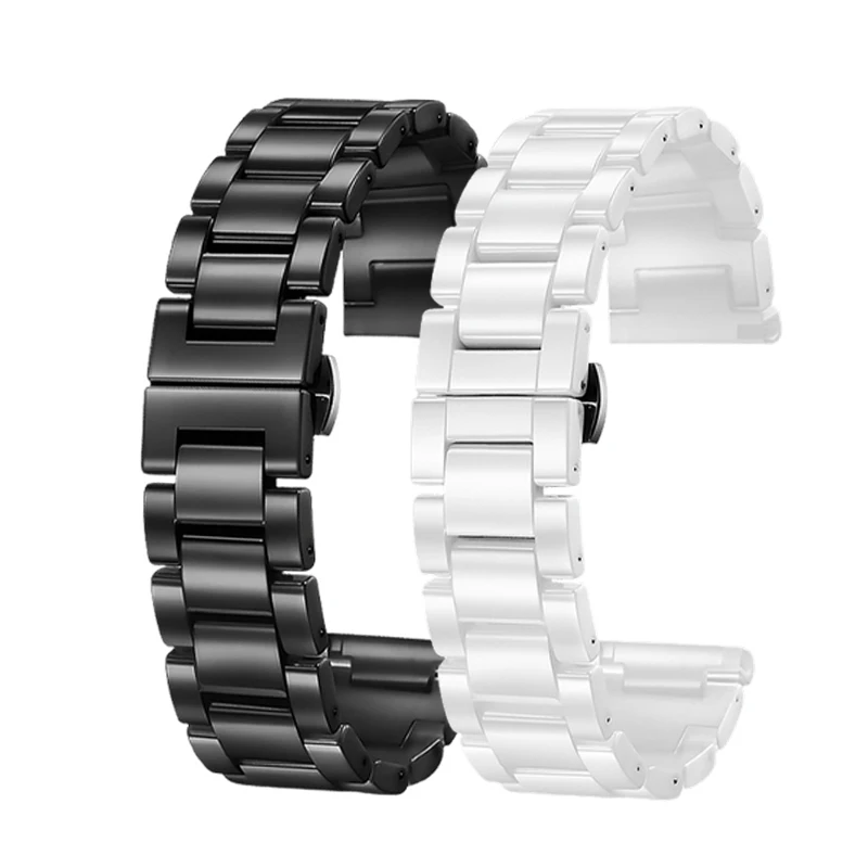 Браслет керамический однотонный для мужчин и женщин черный белый ремешок с