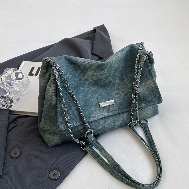 

Y2K Korean Vintage Chian Hobo Hand Bag PU Leather Grunge Aesthetic Purse Goth Shoulder Messenger Crossbody Large Tote Bags Women
