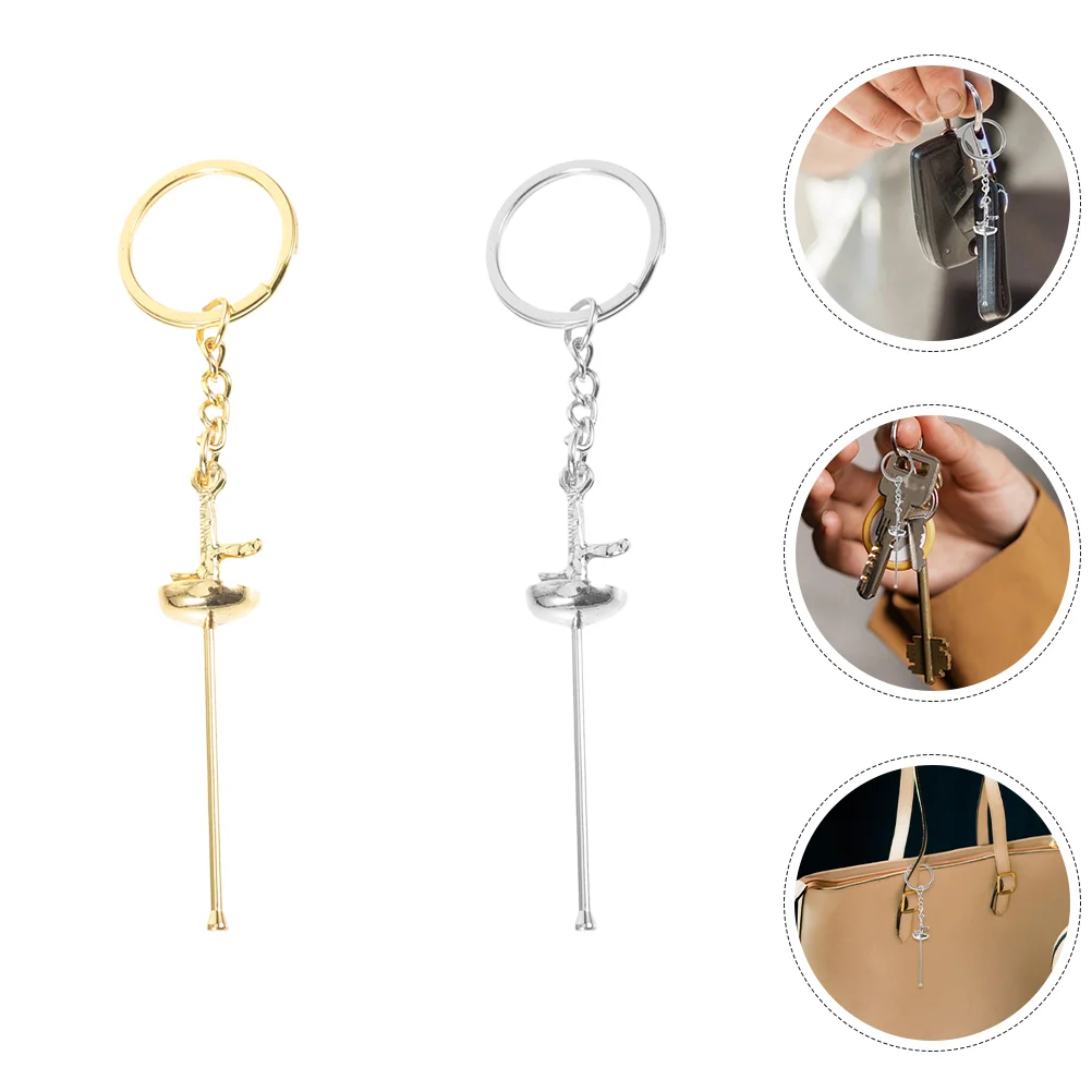 

2 Pcs Hanging Metal Fencing Chic Novel Keychain Portable Small Lovers Tiny Decor