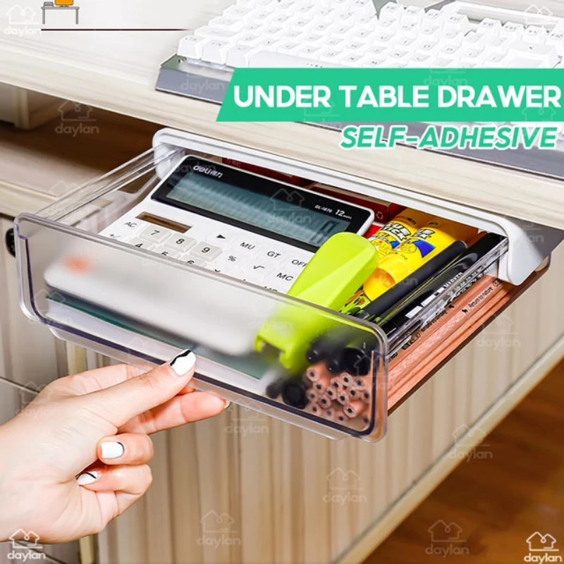 

Under Desk Hidden Drawer Organizer Self-Adhesive Organizer Box Trays Drawer Stationery Cosmetics Makeup Organizer Storage Box