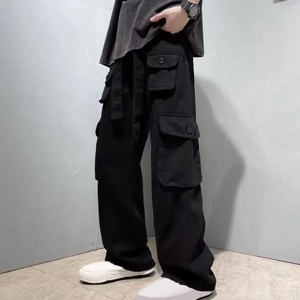 

Брюки-карго мужские с несколькими карманами, Универсальные однотонные свободные прямые штаны с несколькими карманами, весна-осень
