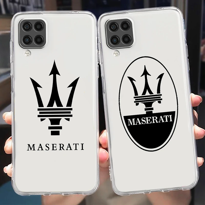 

Luxury Fashion Maserati Logo Phone Case For Samsung A73 A72 A71 A53 A52 A51 A42 A33 A32 A23 A22 A21S A03 Transparent Cover