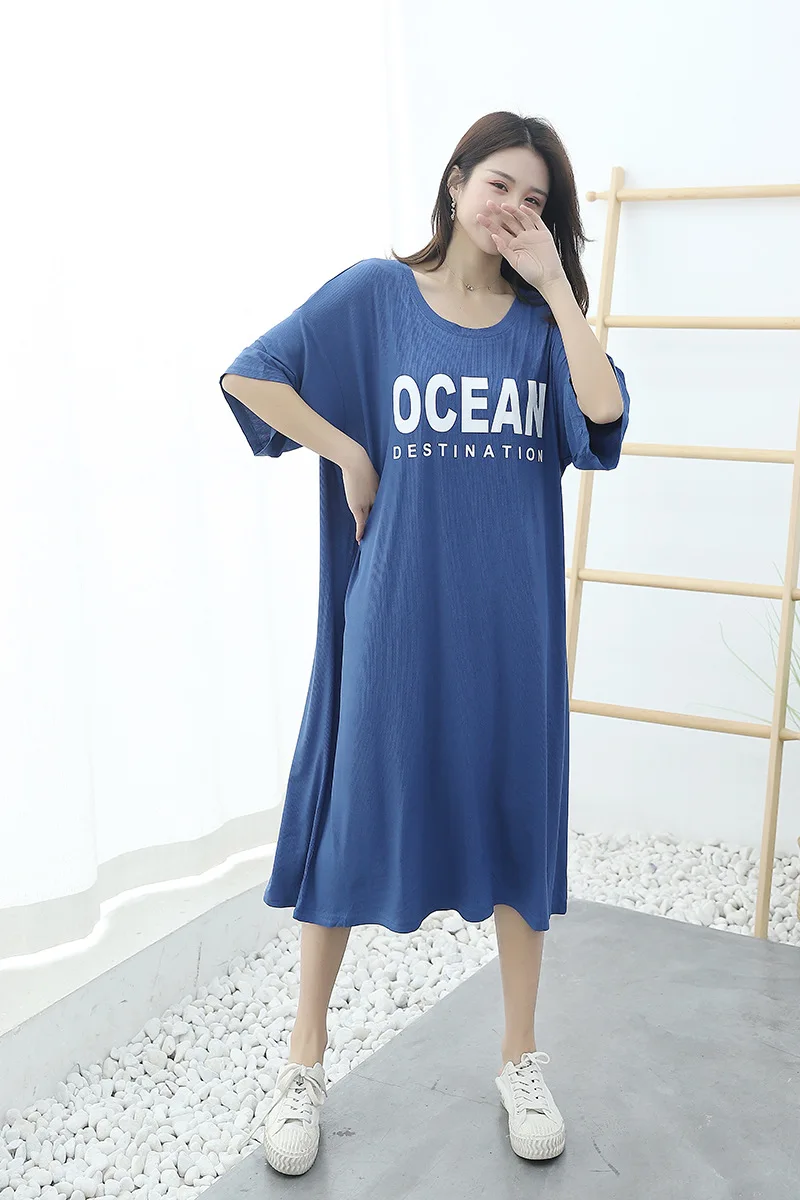 Night Dress Women Sleepwear Plus Size Loose Letter Print Summer Dress Home Wear Casual Half Sleeve Nightdress Round Neck