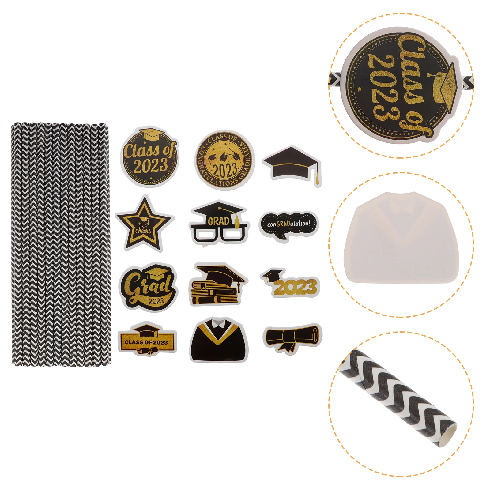 

24 Pcs White Straws Graduation Simple Decorate Party Paper Drinking Season Beverage Baby