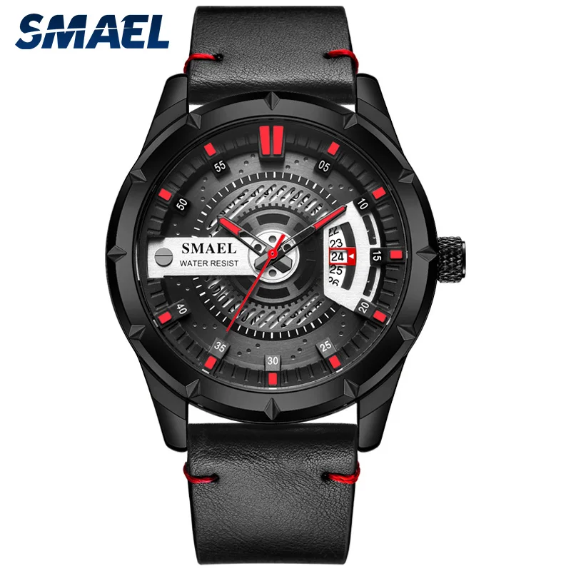 

SMAEL Sport Mens Watches Top Brand Luxury Quartz Watch Men Fashion Steel Waterproof SL-9011 leather Watch MEN Relogio Masculino