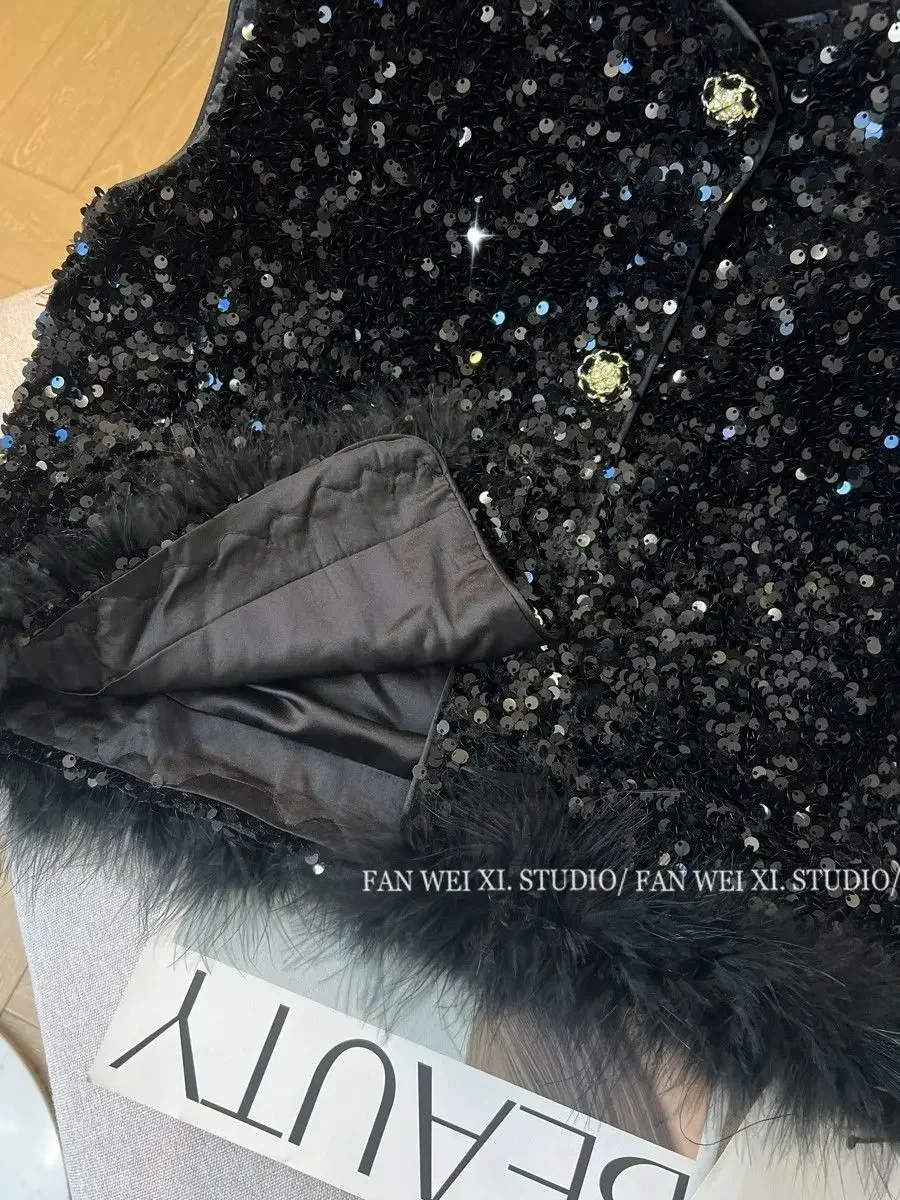 Новый жилет с блестками в китайском стиле для тяжелой промышленности женский