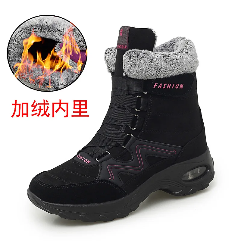 Winter Leather Women Boots High Quality Plush Warm Snow Boots Comfortable Women Ankle Boots Outdoor Waterproof Sneakers