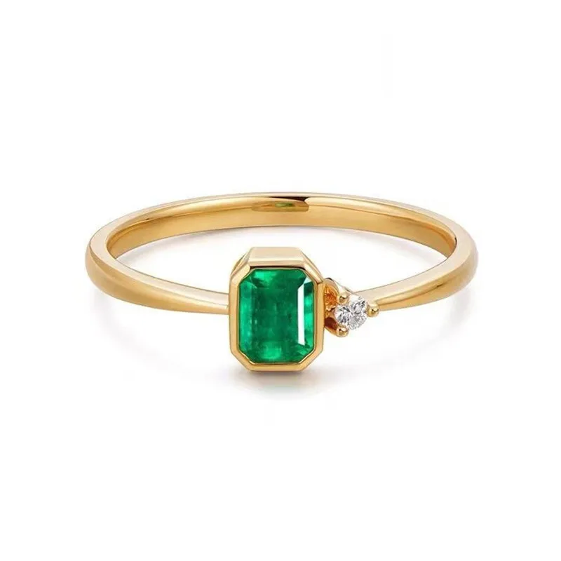 Prasiolite Natural Emerald Rings for Women Anillos Mujer Real 18 K Yellow Gold Rings Gold Jewelry Wedding Engagement Gift