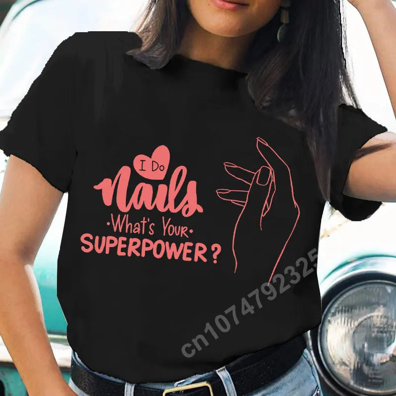 

Nail Shape Print Fashion T-Shirts Letter Women Clothing Short Sleeve Graphic Summer T Shirts Female Tees Casual Oversized Tops