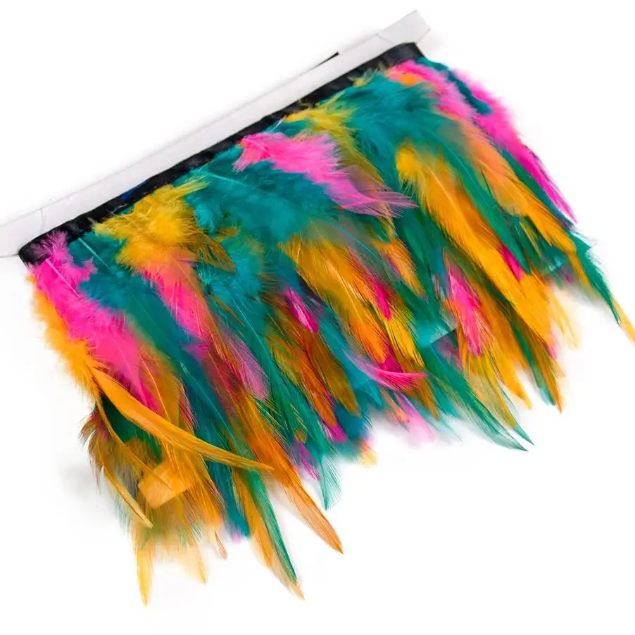 

New Colorful Rooster Feather Trim Wholesale 10M 5M Chicken Trimmings Fringe 8-13CM Carnival Needlework Costume Sewing Plumas