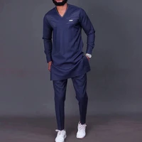 new national style mens suit pure color cotton linen embroidery suit muslim fashion mens two piece loose dashiki top african