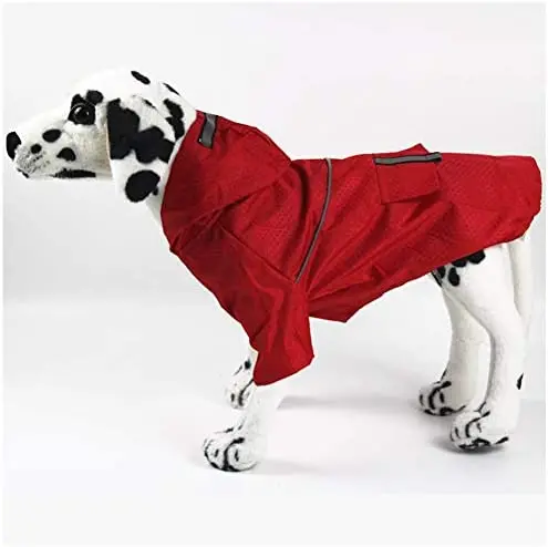 

Dog Raincoat Leisure Waterproof Dog Clothe Adjustable Dog Reflective Raincoat for Dogs Cats (Red,
