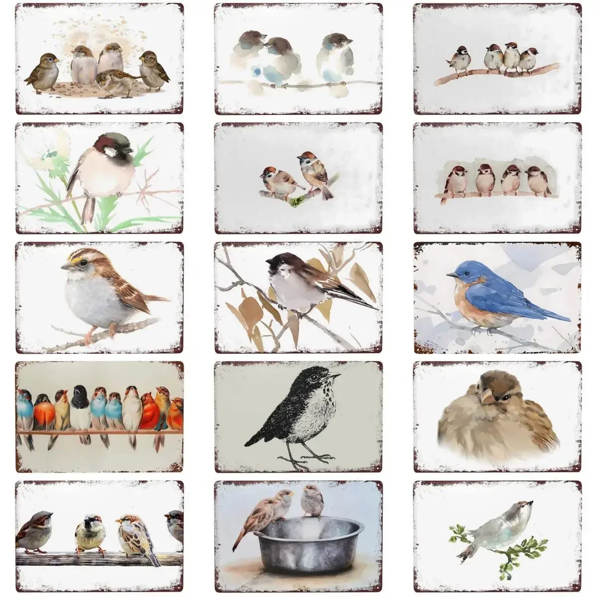 Винтажная металлическая вывеска с птицами и воротами на ветке для фермерского