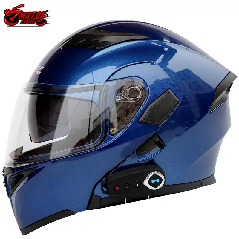 NEW Bluetooth Helmet Flip Up Visor Dual Lens Casco Moto Cool Motorcycle Helmet Full Face Casco Black Motorbike Helmets Modular