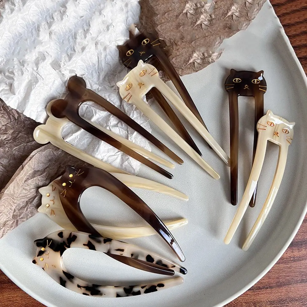 

U-образная шпилька для волос с милым котом и мышкой, женская шпилька для волос с уксусной кислотой для девушек, большая шпилька для волос в стиле ретро, яркие аксессуары для волос
