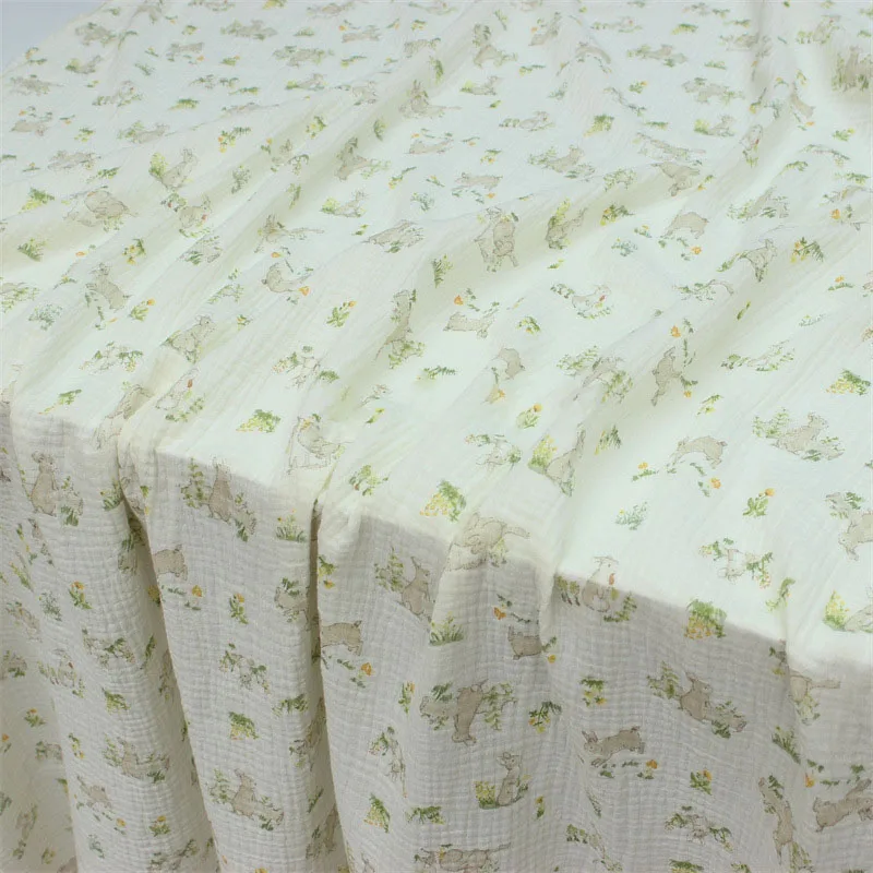 

Soft Cartoon Cute Rabbit ,Flower Print Cotton Crepe Fabric 100x135cm Skin-Friendly Cotton Seersucker Material for DIY Patchwork