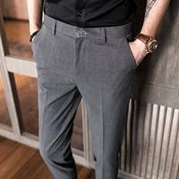mens western trousers slim casual large fashion pants for male solid color nine minute trouser 2022 new fallwinter