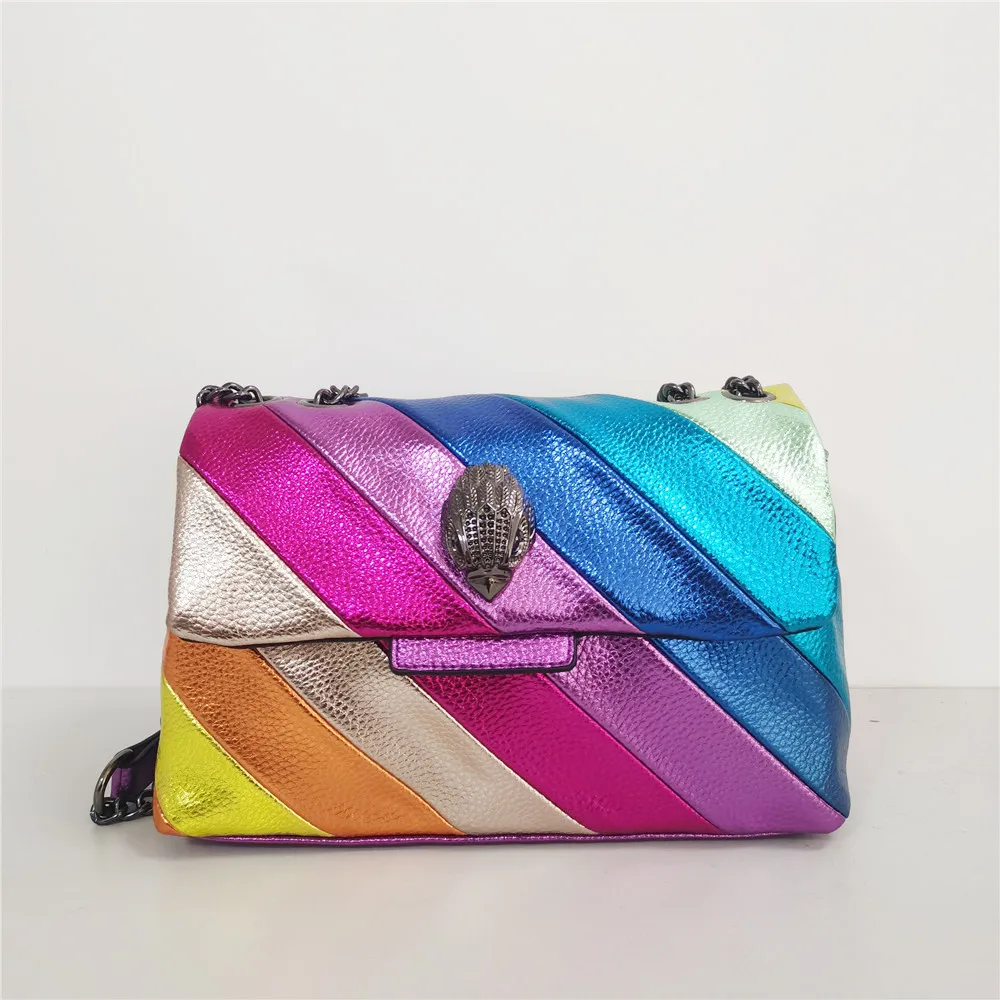 

Rainbow Wave Pattern Women Handbag Eagle Head Front Flap Jointing Colorful Crossbody Bag Patchwork Pu Leather Shoulder Bag