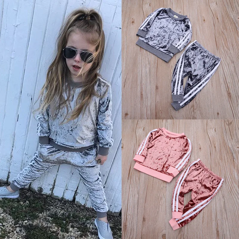 

Children Clothes Sweater Sets Girls Long Sleeve Solid Color Corduroy Tops and Pants 2pcs Child Sport Set Casual Lounge Wear