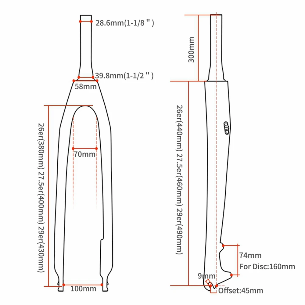 Передняя вилка для велосипеда TOSEEK горная горного жесткая из углеродного волокна