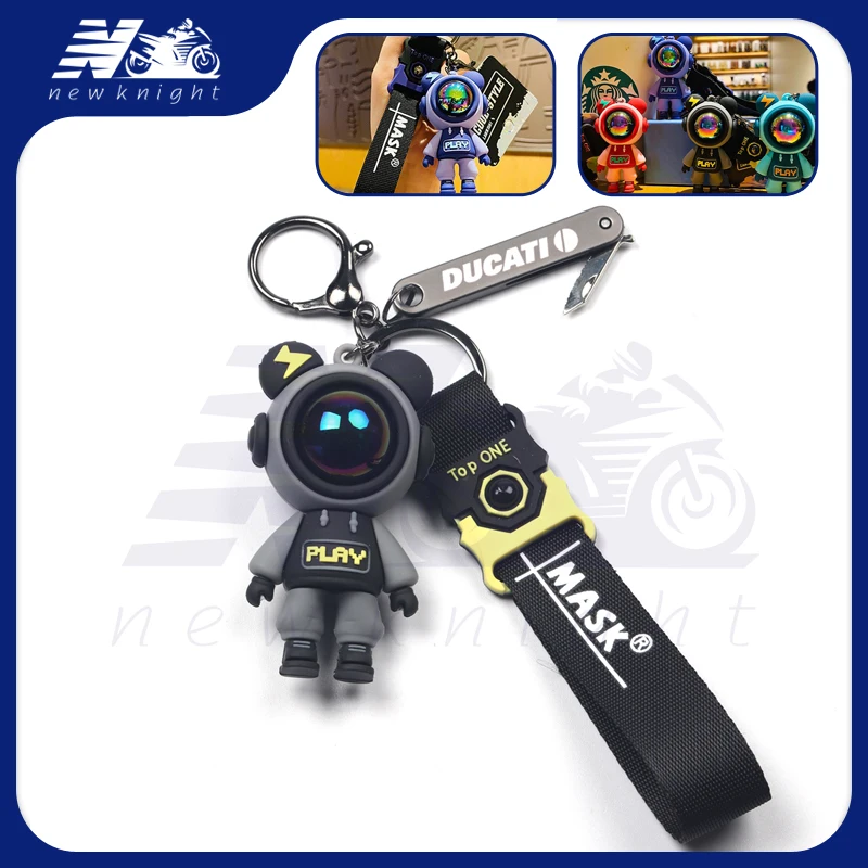 

For CFMOTO Ducati Motorcycle Laser Engraving Keychain Pendant Creative Accessories Cartoon Lightning Bear Cute Astronaut Doll