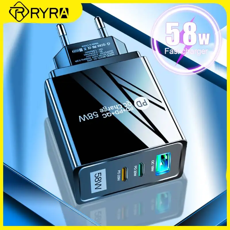 

RYRA 58W Charger 3 Ports Dual Quick Charging Adapter USB Type C Wall Plug EU US UK Chargers For Mobile Phone Laptop IPad IPhone