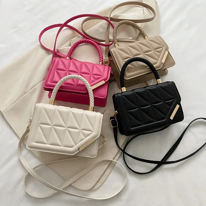 

Shoulder Bag for Women Crossbody Plaid Fashion Handbag with Double Chain Pure Color Hundred Fashion PU Leather Purse Lightweight