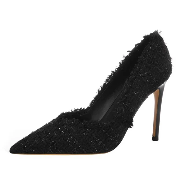 Холщовые женские туфли на мелкой подошве элегантные туфли-лодочки высоком