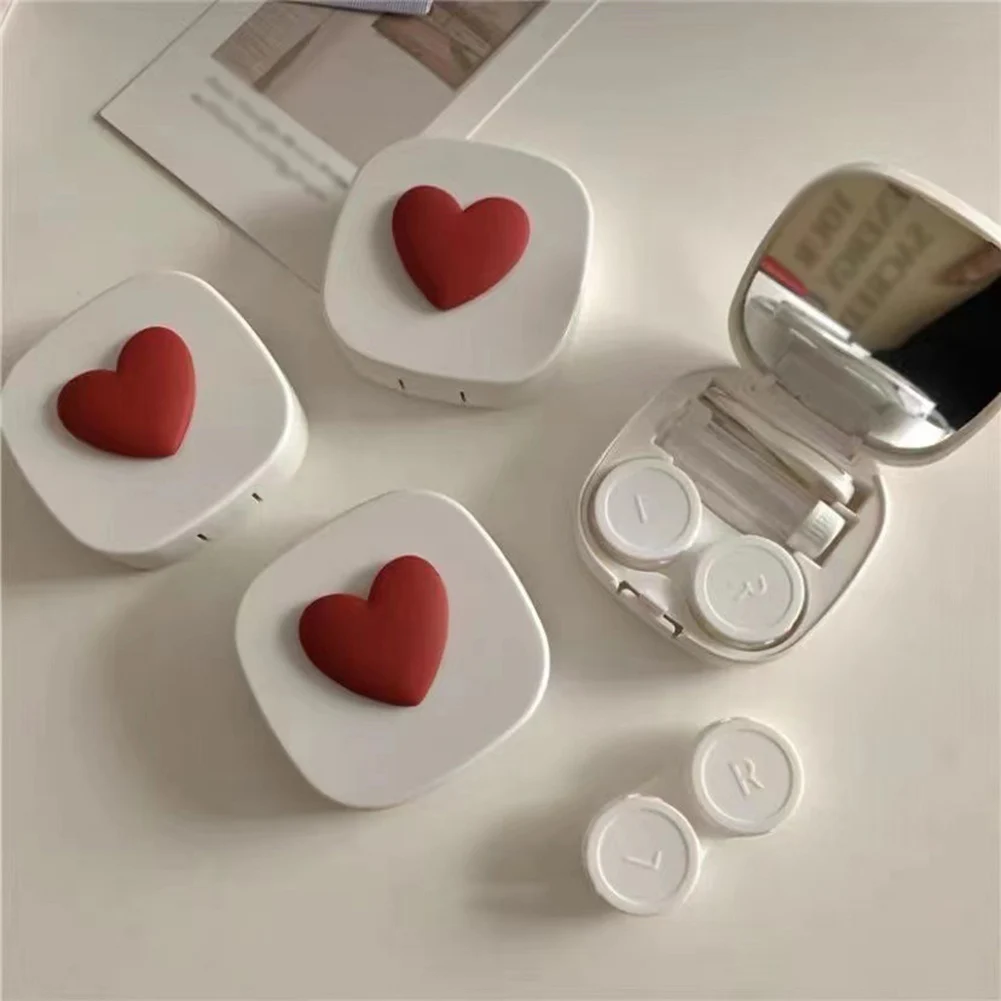 

Girl Cute Heart Shape Contact Lens Case Box With Mirror Women Mini Lovely Eyes Contact Lens Container Box Bag Travel Kit