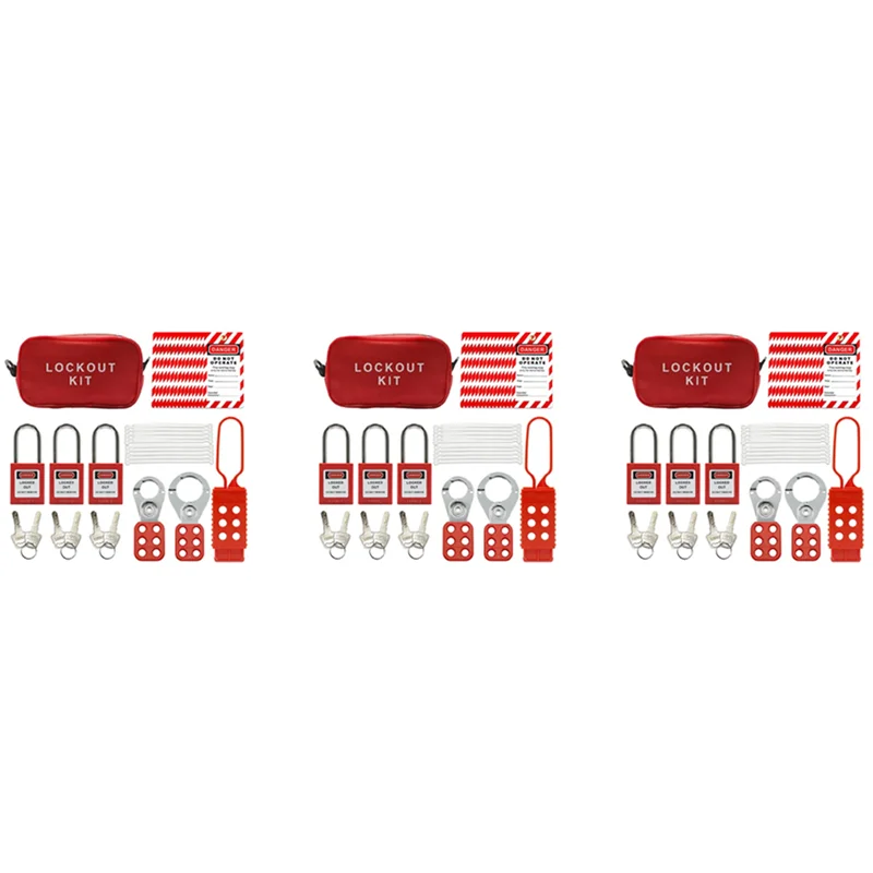 Фото B50B-3Set Lockout Tagout Kit -Lockout Tagout Tag, нейлоновая галстук, нейлоновая сумка для хранения, Redsafety Padlock, (красный комплект) №1