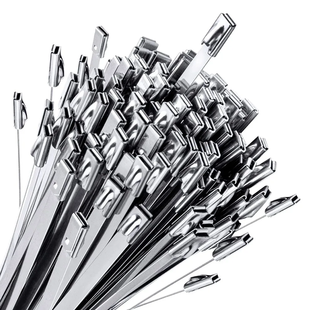 

100Pcs Chain Link Fence Ties Multi-Purpose Self-Locking Stainless Steel Zip Ties for Outdoor Garden Farm Pet Cages Fence