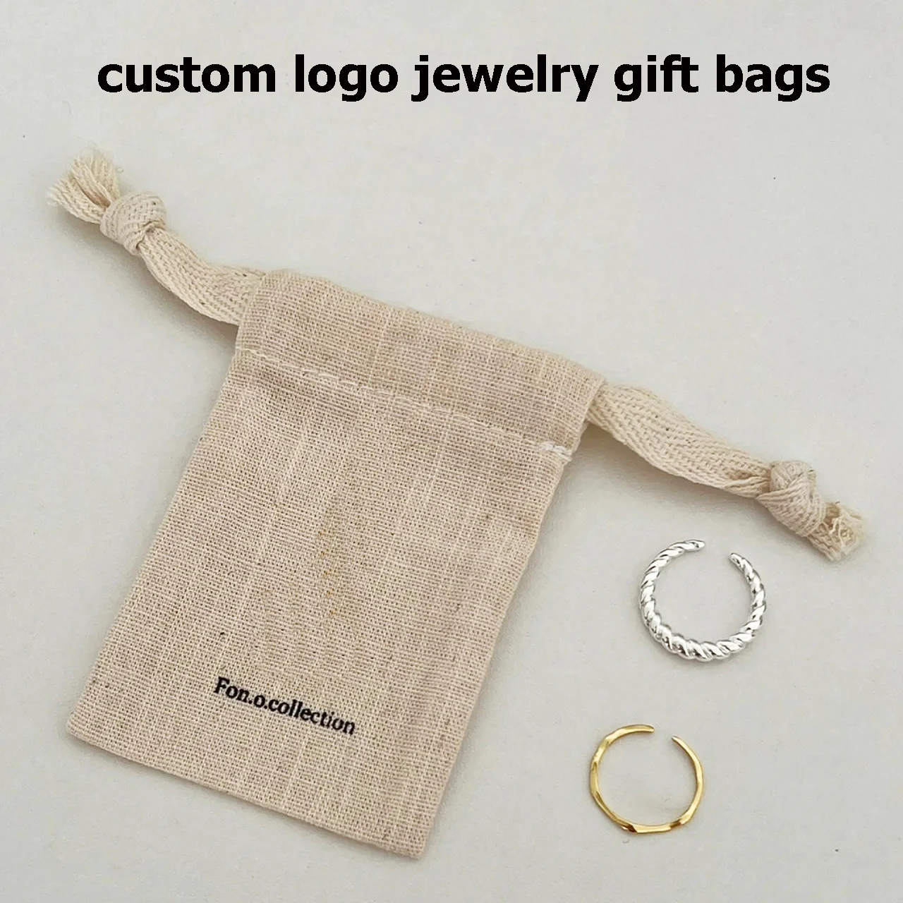 High Quality Custom Cotton Linen Small Bag 8x11 10x15 25x35cm Personalized Logo Jewelry Pouch Ring Necklace Packaging Gift Bags