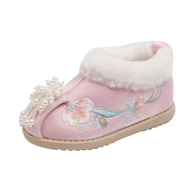 

Winter Girls' warm plush lining boots Ethnic winter cotton shoes Girls' embroidered shoes High top warm cotton short boots