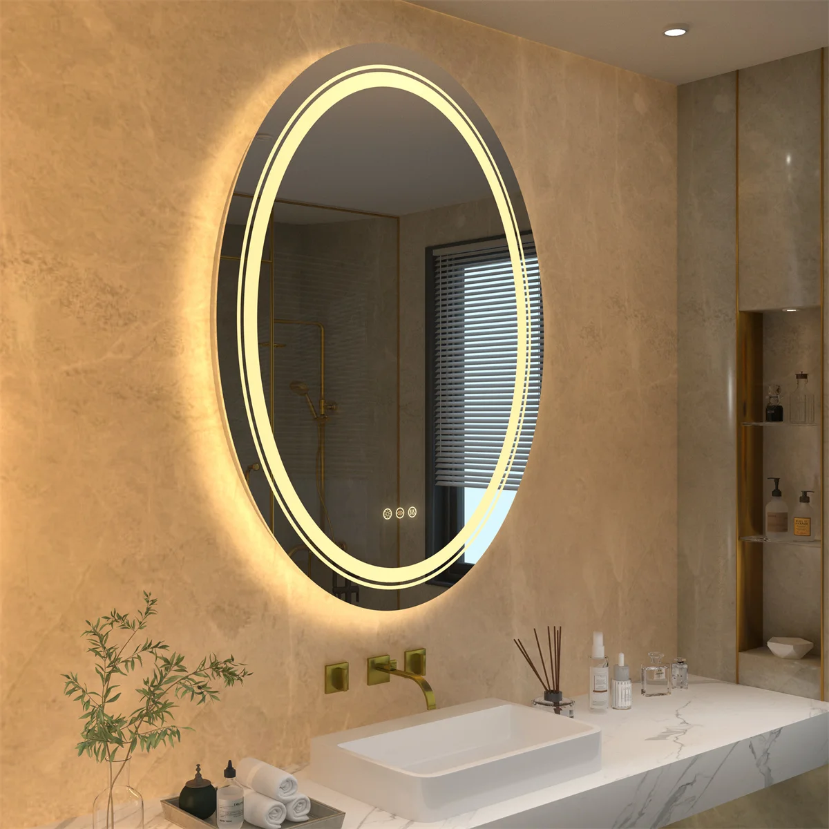 

LED Illuminated Mirror Oval Bathroom Makeup Mirror with Dimmable