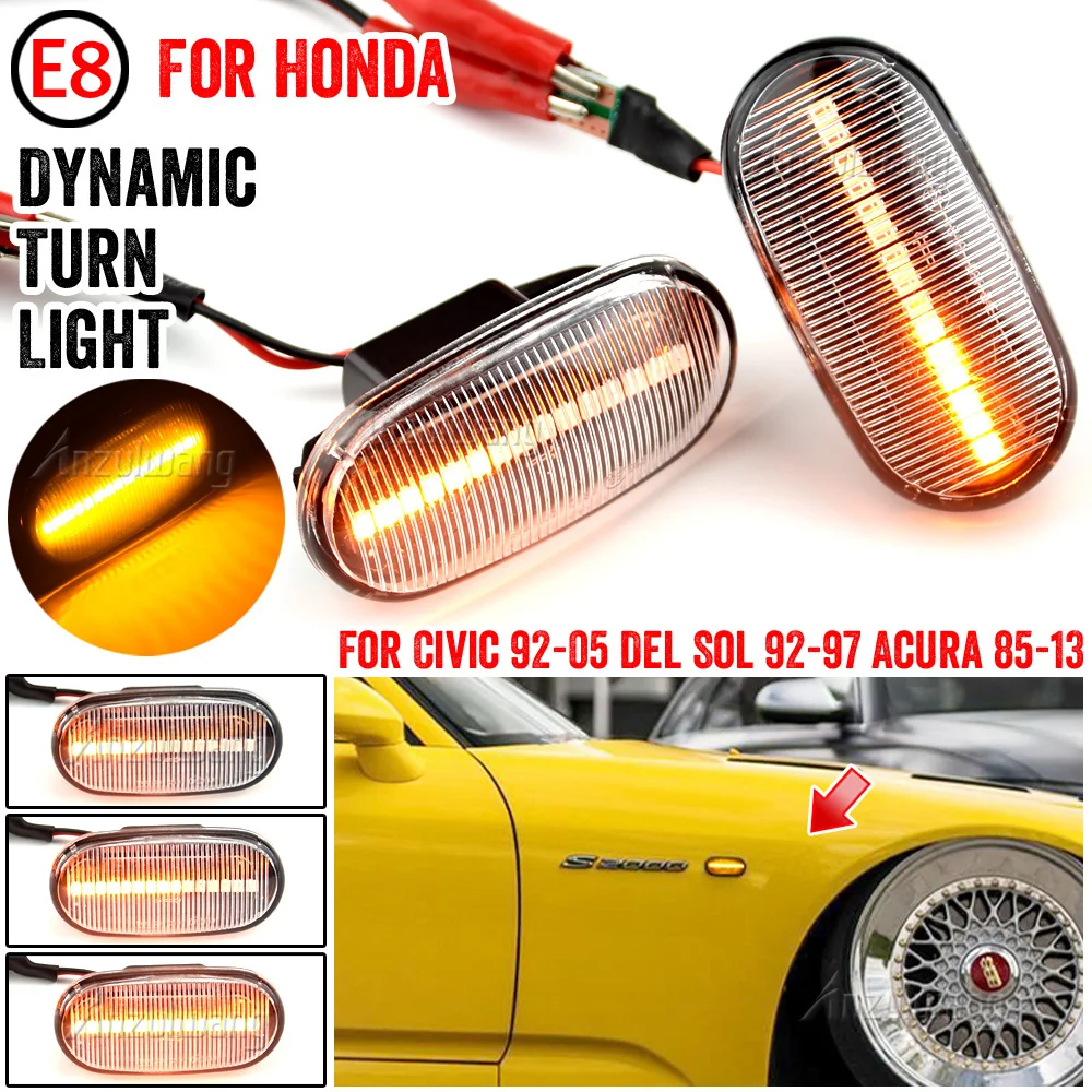 

For HONDA Acura Civic Prelude CRX S2000 Integra Fit Del Sol For LED Dynamic Side Marker Turn Signal Lights Sequential Lamp