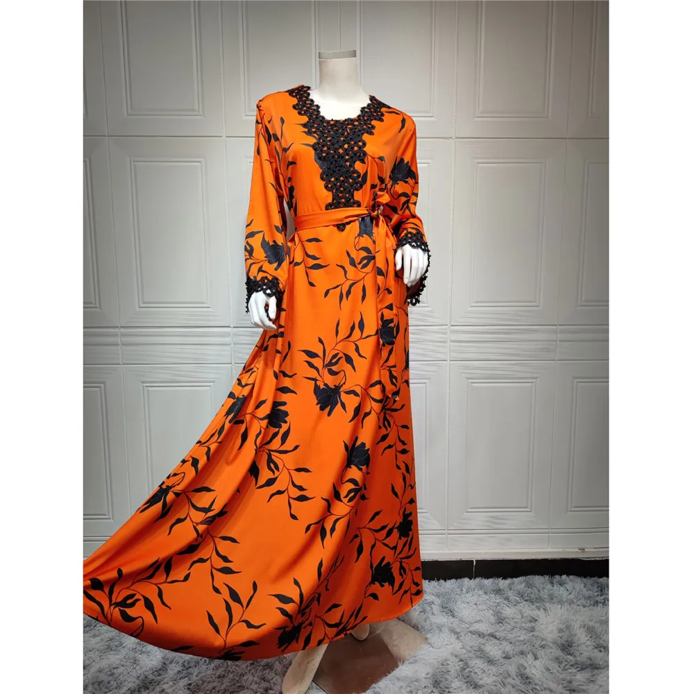 

Dress Muslim Fashion Temperament Print Middle East Beaded Four Seasons Muslim Robe Islamic Dress Ethnic Style