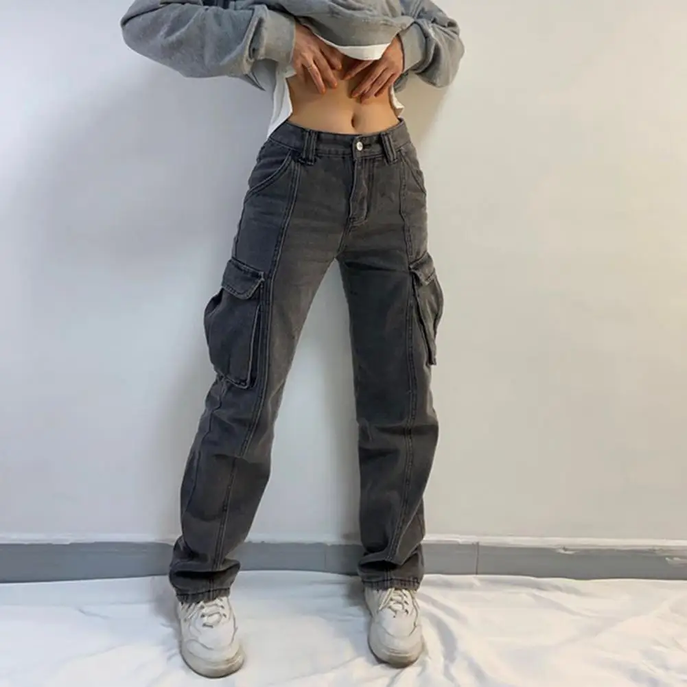 

Trendy Lady Jeans Zipper Fly Women Jeans Solid Color Lightweight Mid Waist Women Jeans