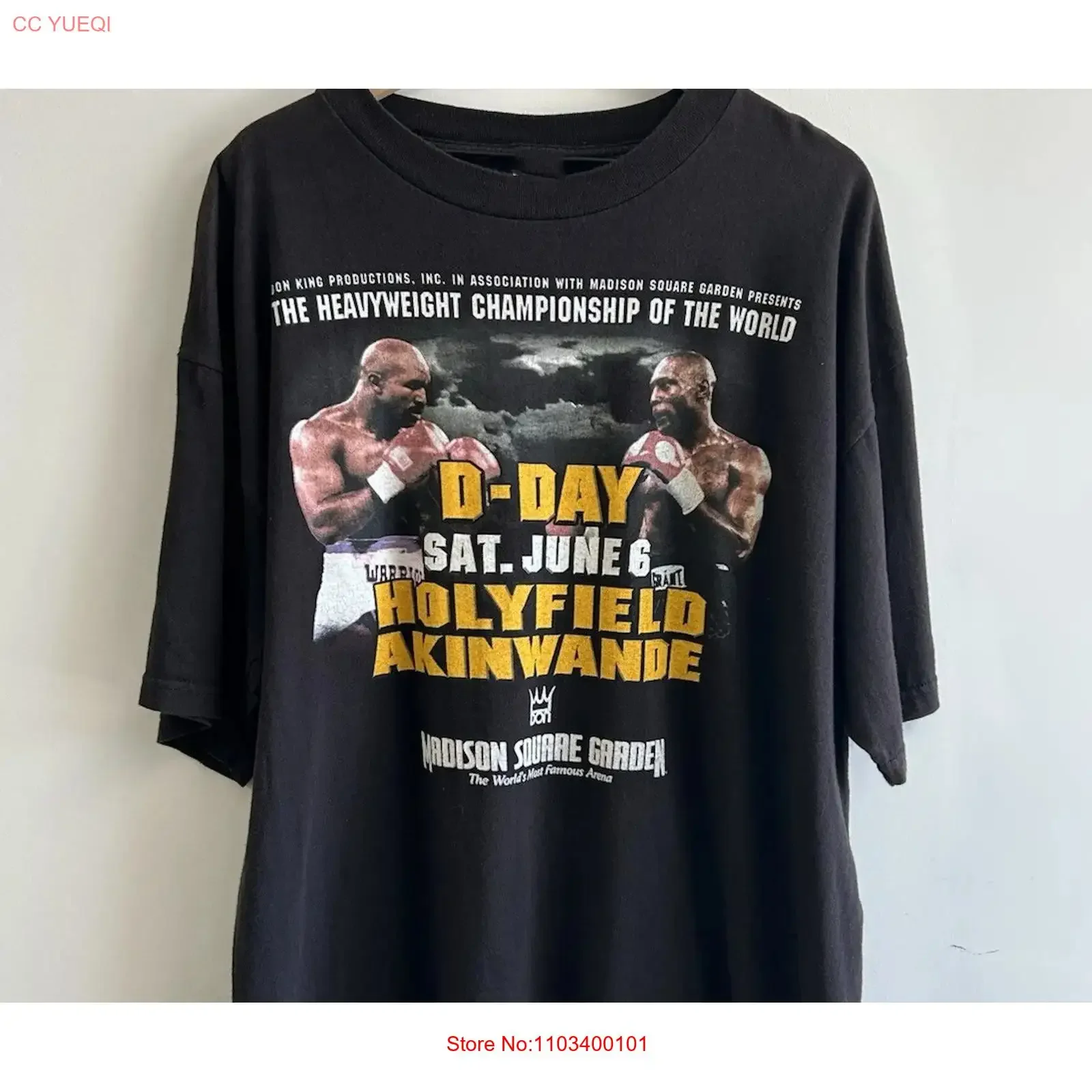 Фото Футболка Holyfield Vs Akinwande Don King Boxing Fight для взрослых, размер S-5XL, 8D677, винтажная, с эффектом потертости, уличная одежда, мягкая, стильная, дышащая №1