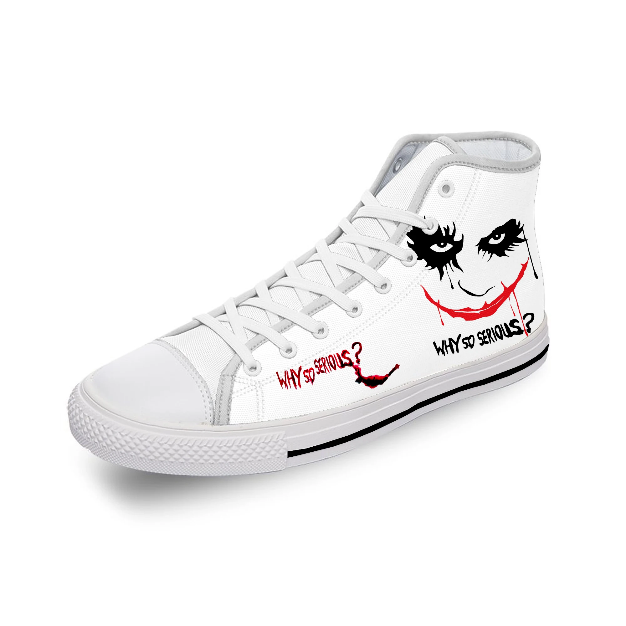Clown joker face joke Why So Serious White Cloth 3D Print High Top Canvas Shoes Men Women Lightweight Breathable Sneakers
