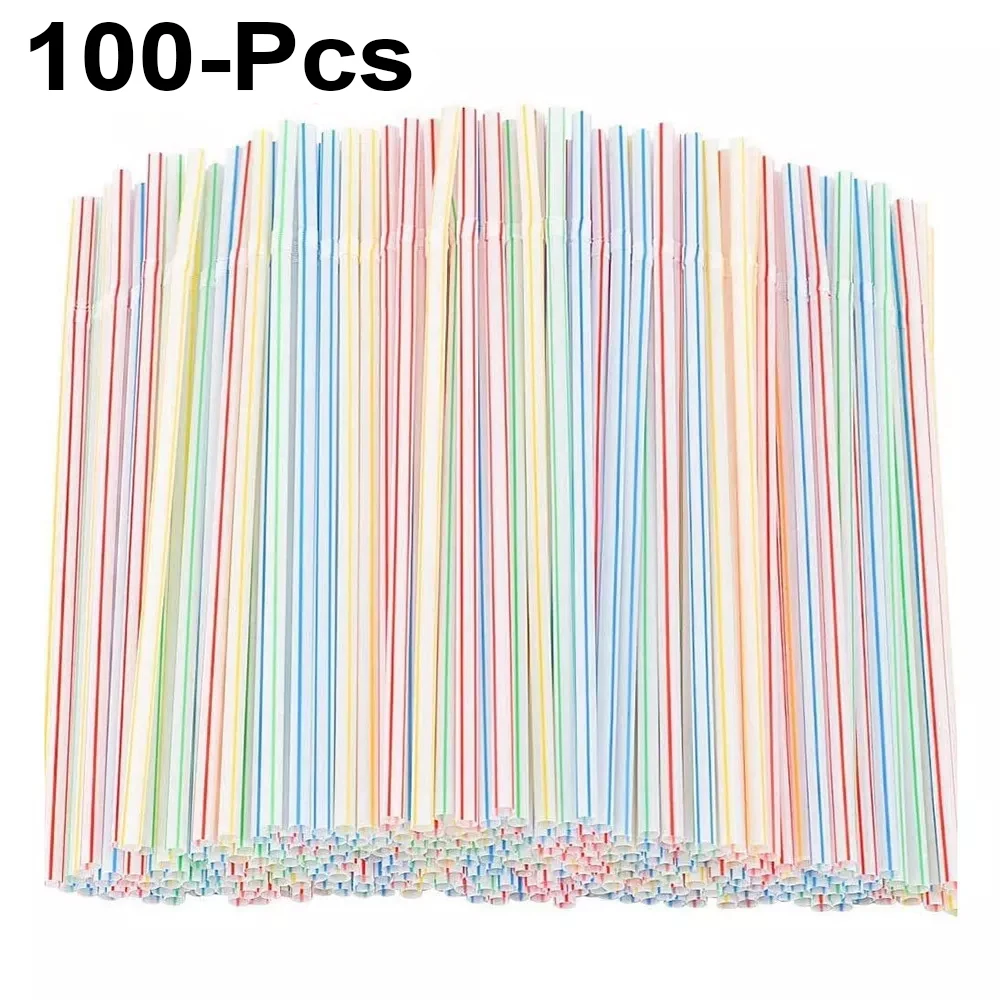 

100 шт., флуоресцентные пластиковые гибкие трубочки для напитков