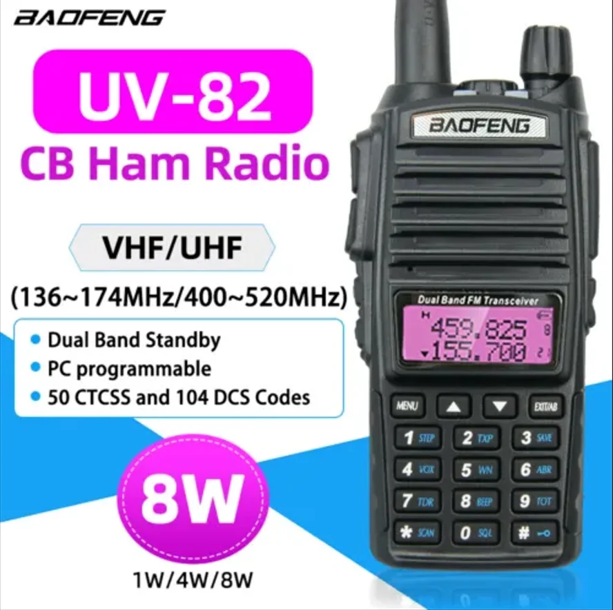 Портативная рация BaoFeng UV-82 Real 8W Двухдиапазонная VHF/UHF Двусторонняя радиостанция 2800