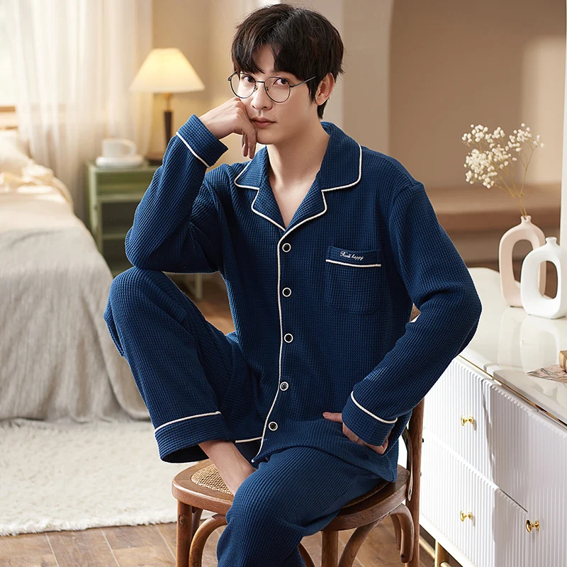 100% Cotton Pijama for Men 2 Pieces Lounge Sleepwear Pyjamas Plaid spring Bedgown Home Clothes Man PJs Pure Cotton Pajamas Set