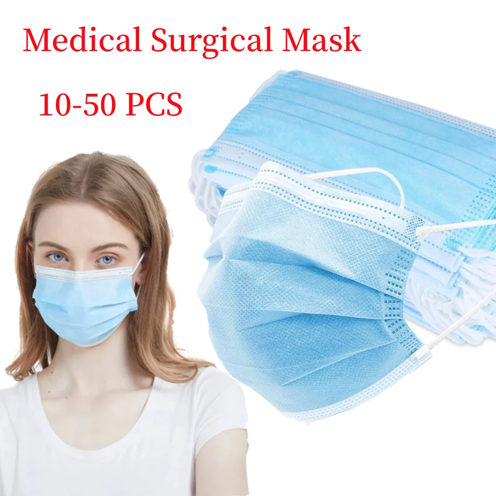 

50pcs/10pcs Medical Surgical Mask Disposable Face Mask 3 Layer Non Woven Breathable Dust-proof Mask For Men Women Face Cover