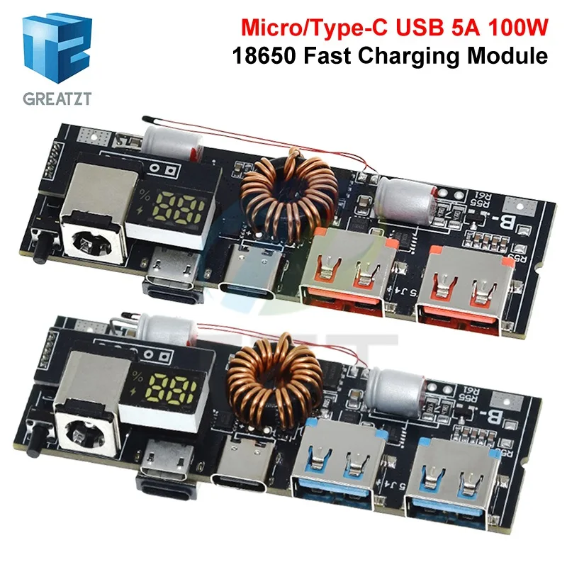 Фото 3S 65W 4S 100W 5S 100W Micro Type-C USB Мобильный модуль питания QC4.0 QC3.0 Светодиодный двойной USB PD 18650 Защита цепи быстрой зарядки №4